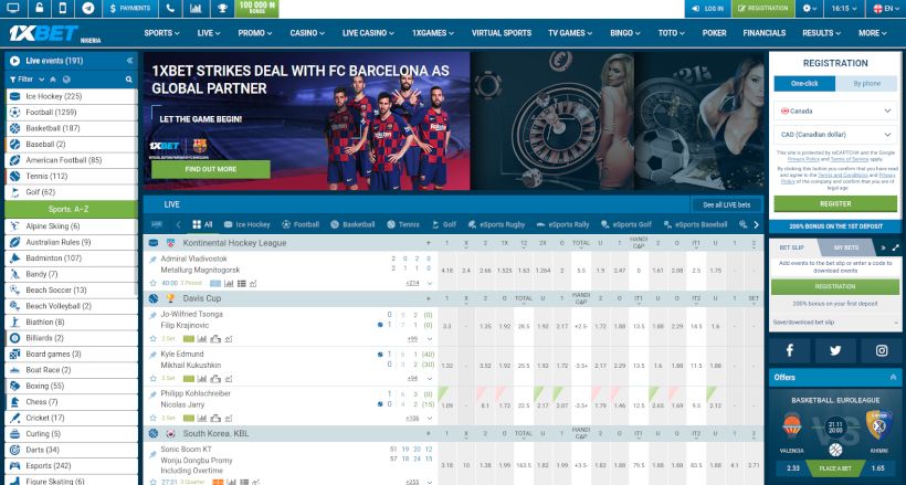 1xBet homepage