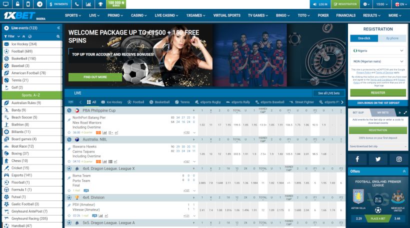 1xBet main page