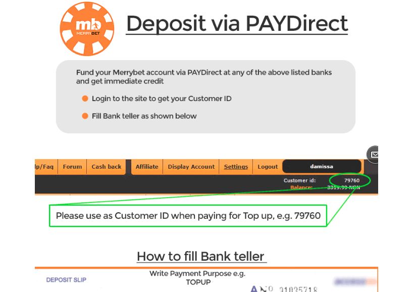 MerryBet deposit via PAYDirect